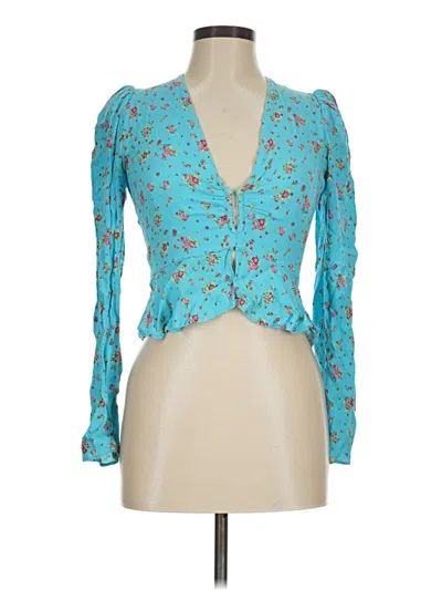 Pre-owned Afrm Long Sleeve Blouse In Teal