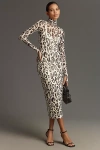 Afrm Long-sleeve Mock-neck Printed Midi Dress In Multicolor