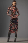 Afrm Long-sleeve Mock-neck Printed Midi Dress In Multicolor