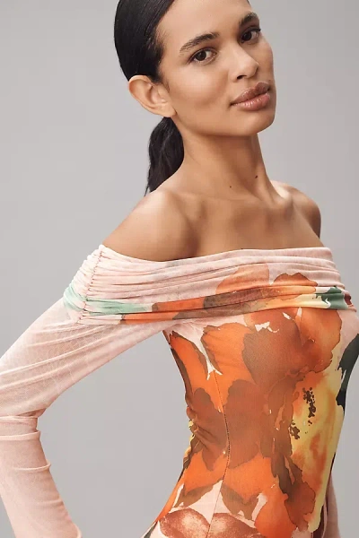 Afrm Long-sleeve Off-the-shoulder Mesh Maxi Dress