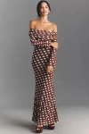 Afrm Long-sleeve Off-the-shoulder Mesh Maxi Dress In Brown