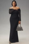 Afrm Long-sleeve Off-the-shoulder Mesh Maxi Dress In Grey