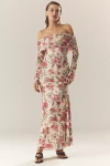 Afrm Long-sleeve Off-the-shoulder Mesh Maxi Dress In Multi