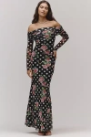 Afrm Long-sleeve Off-the-shoulder Mesh Maxi Dress In Multicolor