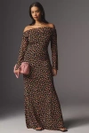 Afrm Long-sleeve Off-the-shoulder Mesh Maxi Dress In Multicolor