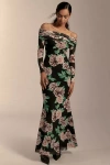 Afrm Long-sleeve Off-the-shoulder Mesh Maxi Dress In Multicolor