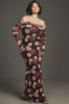 Afrm Long-sleeve Off-the-shoulder Mesh Maxi Dress In Multicolor