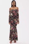Afrm Long-sleeve Off-the-shoulder Mesh Maxi Dress In Purple
