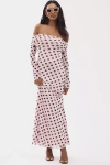 Afrm Long-sleeve Off-the-shoulder Mesh Maxi Dress In Purple