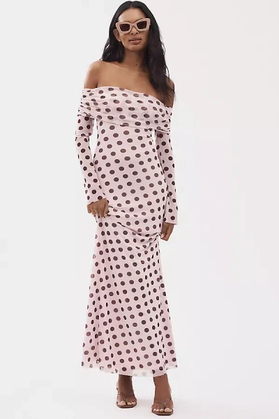 Afrm Long-sleeve Off-the-shoulder Mesh Maxi Dress In Purple