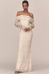 Afrm Long-sleeve Off-the-shoulder Mesh Maxi Dress In White