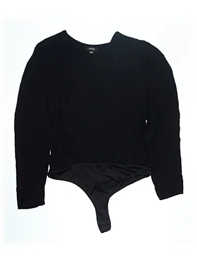 Pre-owned Afrm Long Sleeve Top Black Keyhole Neckline Tops