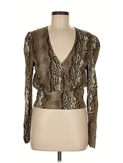 Pre-owned Afrm Long Sleeve Top Gold Plunge Neckline Tops