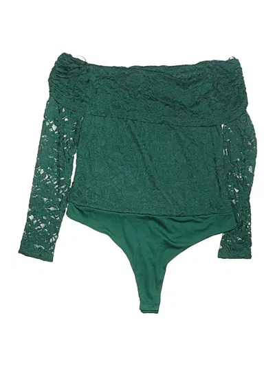 Pre-owned Afrm Long Sleeve Top Green Off The Shoulder Neckline Tops