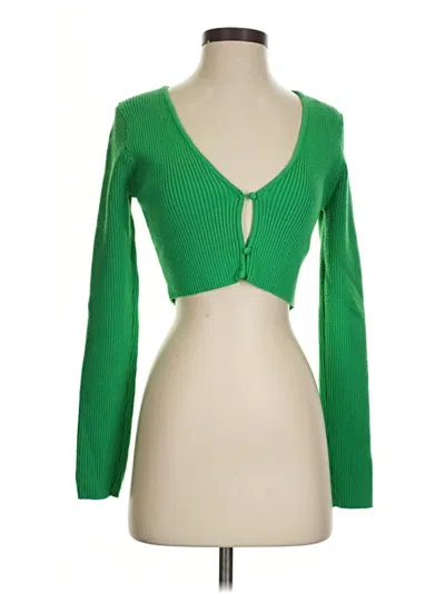 Pre-owned Afrm Long Sleeve Top Green Plunge Neckline Tops
