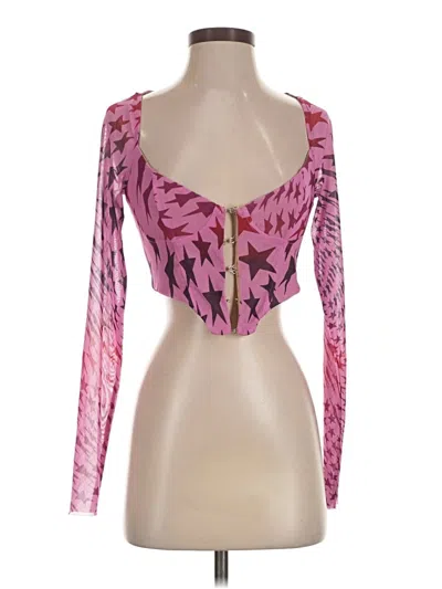 Pre-owned Afrm Long Sleeve Top Pink Sweetheart Neckline Tops