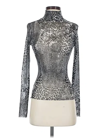 Pre-owned Afrm Long Sleeve Top Silver Metallic Pattern Turtleneck Tops