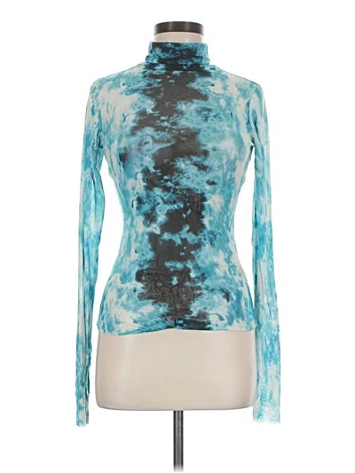 Pre-owned Afrm Long Sleeve Top Teal Tie-dye Pattern High Neck Tops