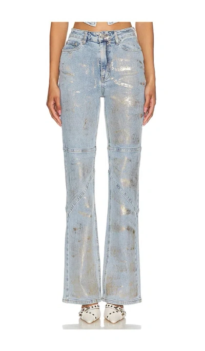 Afrm Lorcan Pants In Denim Gold Metallic