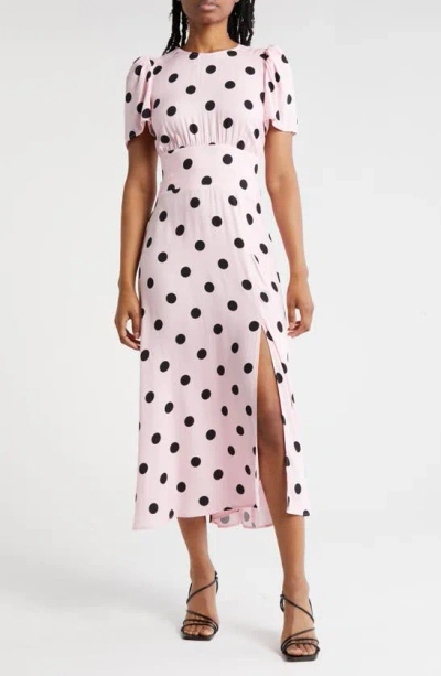 Afrm Los Angeles Afrm Jamie Print Open Back Short Sleeve Dress In Pink Dot