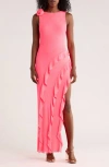 Afrm Los Angeles Airess Ruffle Maxi Dress In Pink