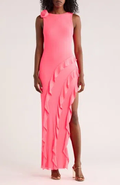 Afrm Los Angeles Airess Ruffle Maxi Dress In Pink