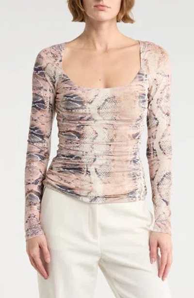 Afrm Los Angeles Archie Ruched Long Sleeve Top In Multi