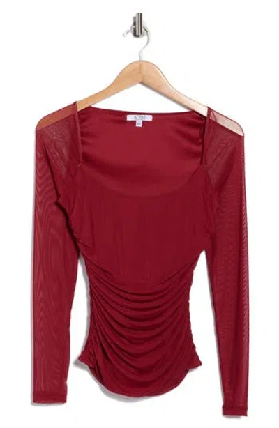 Afrm Los Angeles Archie Ruched Long Sleeve Top In Red