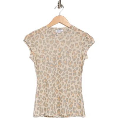 Afrm Los Angeles Guiza Short Sleeve Mesh Top In Sand Animal