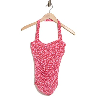 Afrm Los Angeles Kenzie Mesh Halter Top In Red