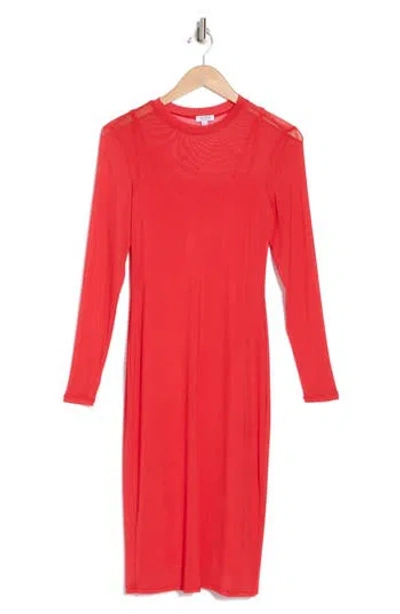 Afrm Los Angeles Loah Long Sleeve Mesh Midi Dress In Ruby