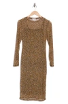 Afrm Los Angeles Loah Long Sleeve Mesh Midi Dress In True Animal