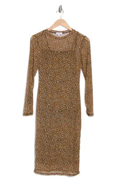 Afrm Los Angeles Loah Long Sleeve Mesh Midi Dress In True Animal