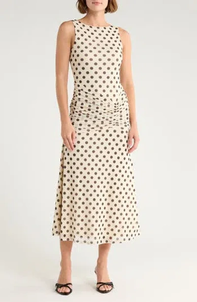Afrm Los Angeles Loren Polka Dot Sleeveless Dress In Neutral
