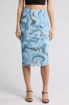 Afrm Los Angeles Lynch Mesh Midi Skirt In Powder Blue Swirl