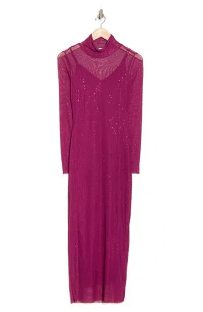 Afrm Los Angeles Marni Embellished Long Sleeve Mesh Midi Dress In Purple Potion