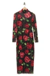 Afrm Los Angeles Marni Turtleneck Long Sleeve Mesh Dress In Black