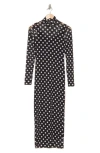 Afrm Los Angeles Marni Turtleneck Long Sleeve Mesh Dress In Ditsy Dot