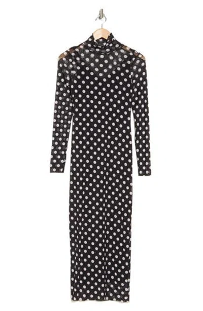 Afrm Los Angeles Marni Turtleneck Long Sleeve Mesh Dress In Ditsy Dot