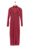 Afrm Los Angeles Marni Turtleneck Long Sleeve Mesh Dress In Pink Herringbone