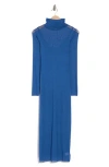Afrm Los Angeles Marni Turtleneck Long Sleeve Mesh Dress In Porcelain Blue