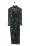 Afrm Los Angeles Marni Turtleneck Long Sleeve Mesh Dress In Powder Blue Ditsy