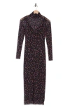 Afrm Los Angeles Marni Turtleneck Long Sleeve Mesh Dress In Ruby Ditsy