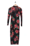 Afrm Los Angeles Marni Turtleneck Long Sleeve Mesh Dress In Ruby Rose