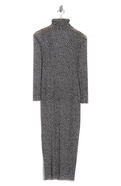 Afrm Los Angeles Marni Turtleneck Long Sleeve Mesh Dress In Stone Leopard