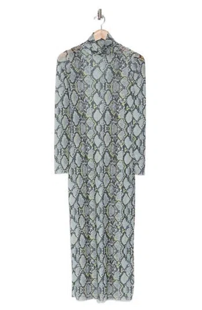 Afrm Los Angeles Marni Turtleneck Long Sleeve Mesh Dress In Stone Snake