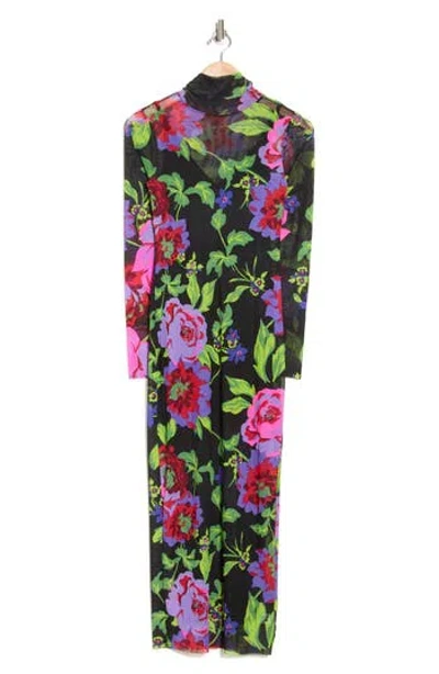 Afrm Los Angeles Marni Turtleneck Long Sleeve Mesh Dress In Vine Rose