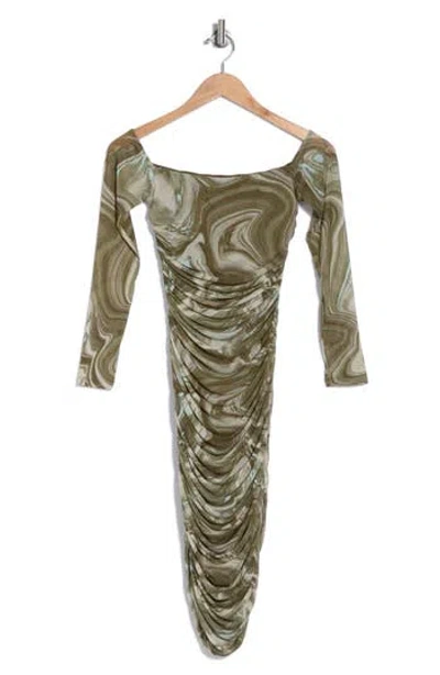 Afrm Los Angeles Sienna Long Sleeve Dress In Sage Swirl