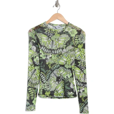 Afrm Los Angeles Sunny Long Sleeve Mesh Top In Grass Butterfly