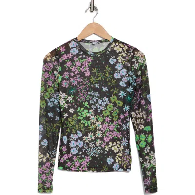 Afrm Los Angeles Sunny Long Sleeve Mesh Top In Lime Ditsy